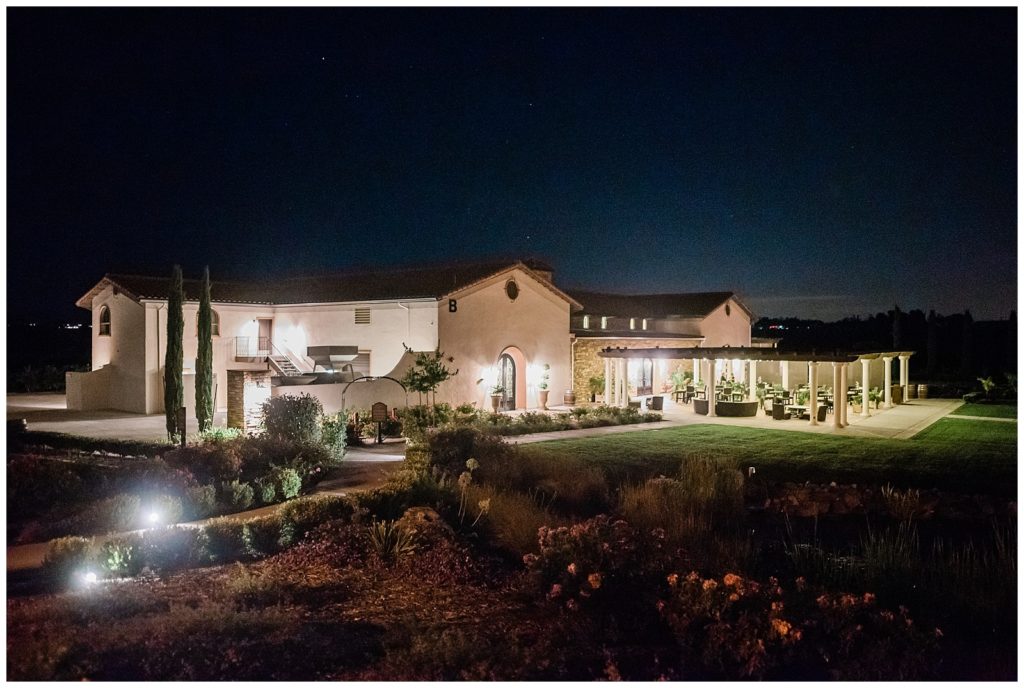Avensole Winery at night in Temecula, California.