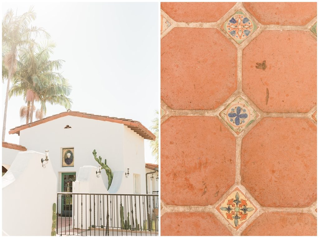 Hand painted tile details at Casa Romantica historic wedding venue in OC.
