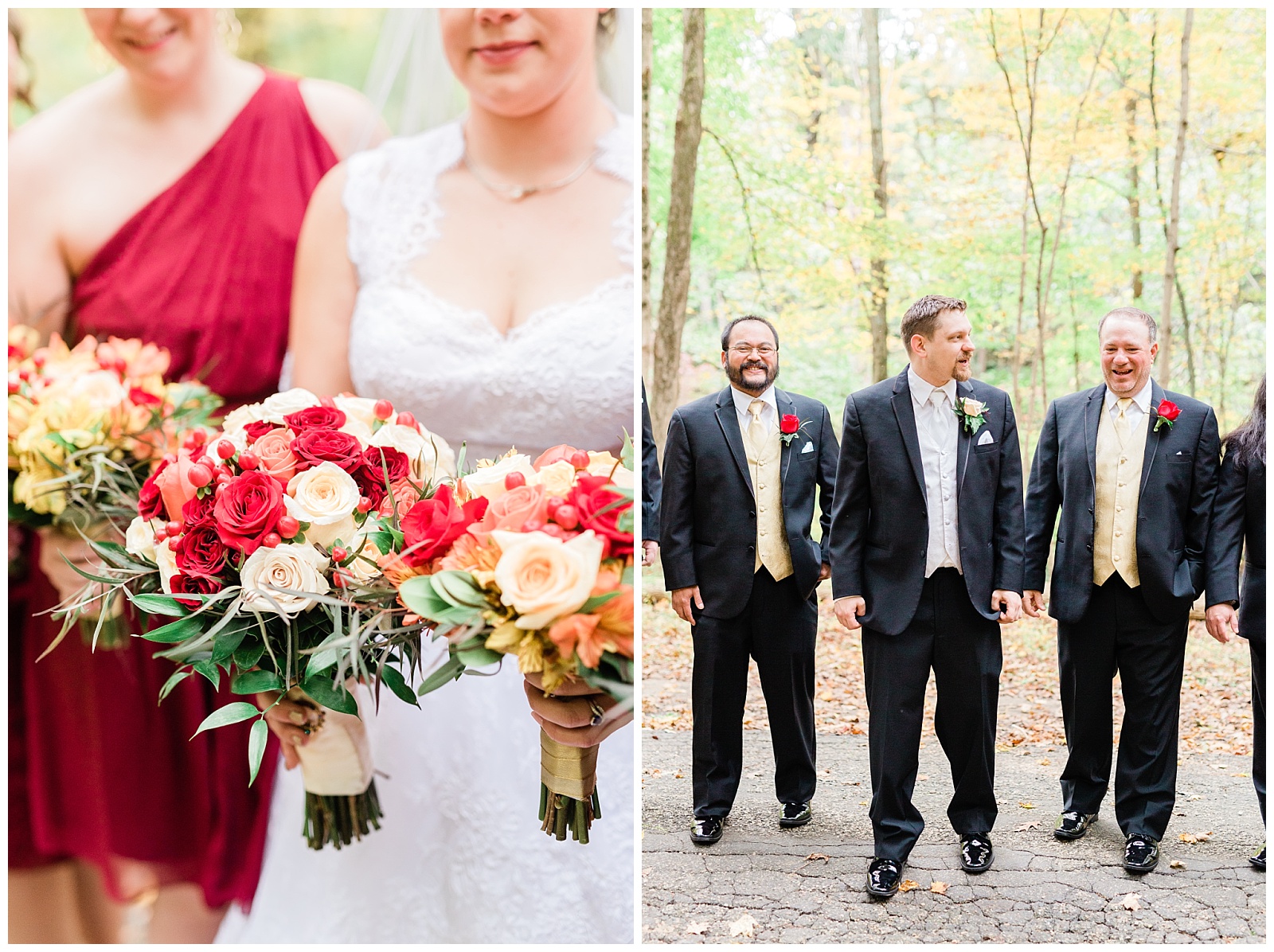 Autumn,Bouquets,David's Country Inn,Fall Wedding,Forest,Hackettstown,NJ Wedding Photographer,Wedding Party,Woods,