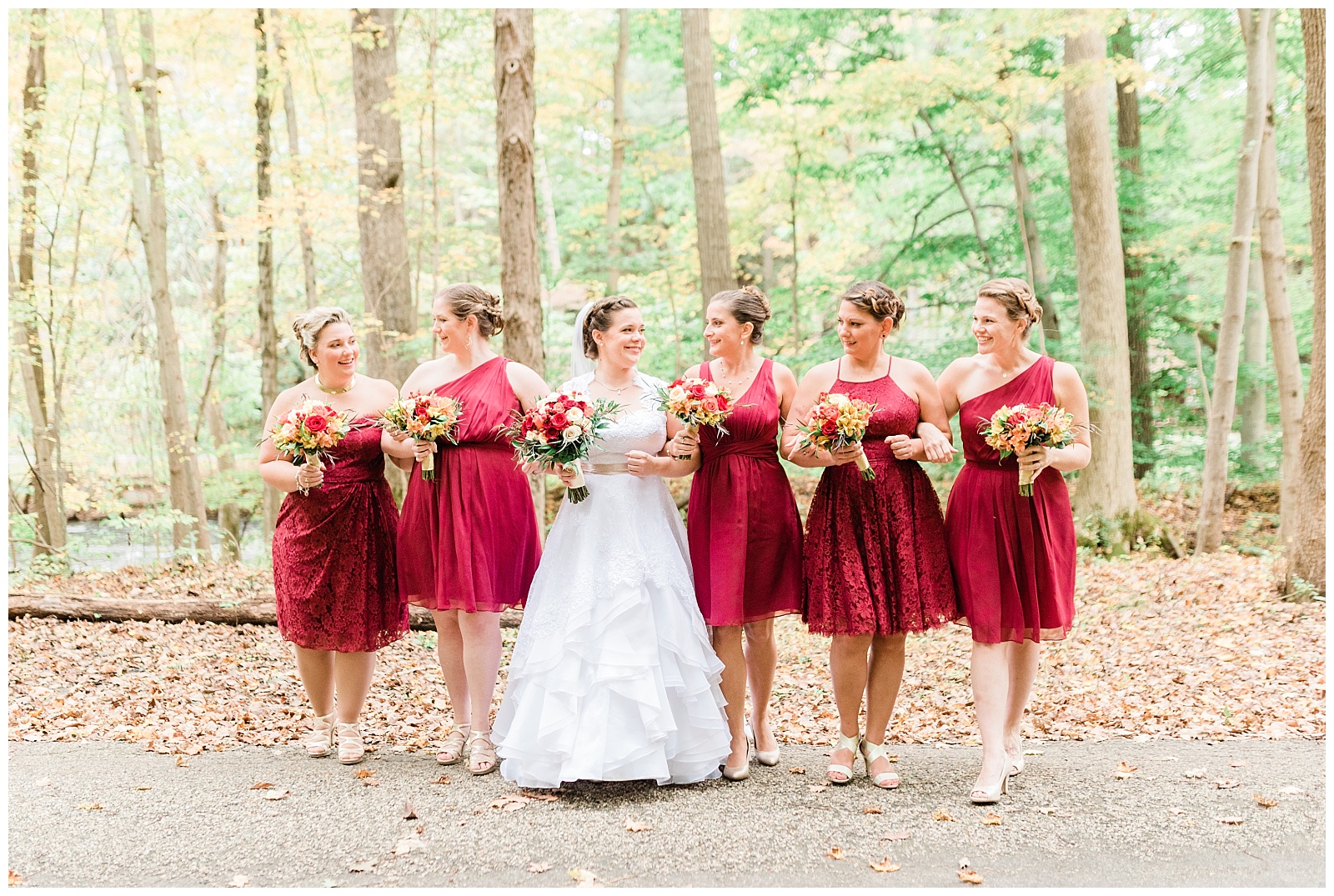 Autumn,Bridesmaids,David's Country Inn,Fall Wedding,Forest,Hackettstown,NJ Wedding Photographer,Wedding Party,Woods,