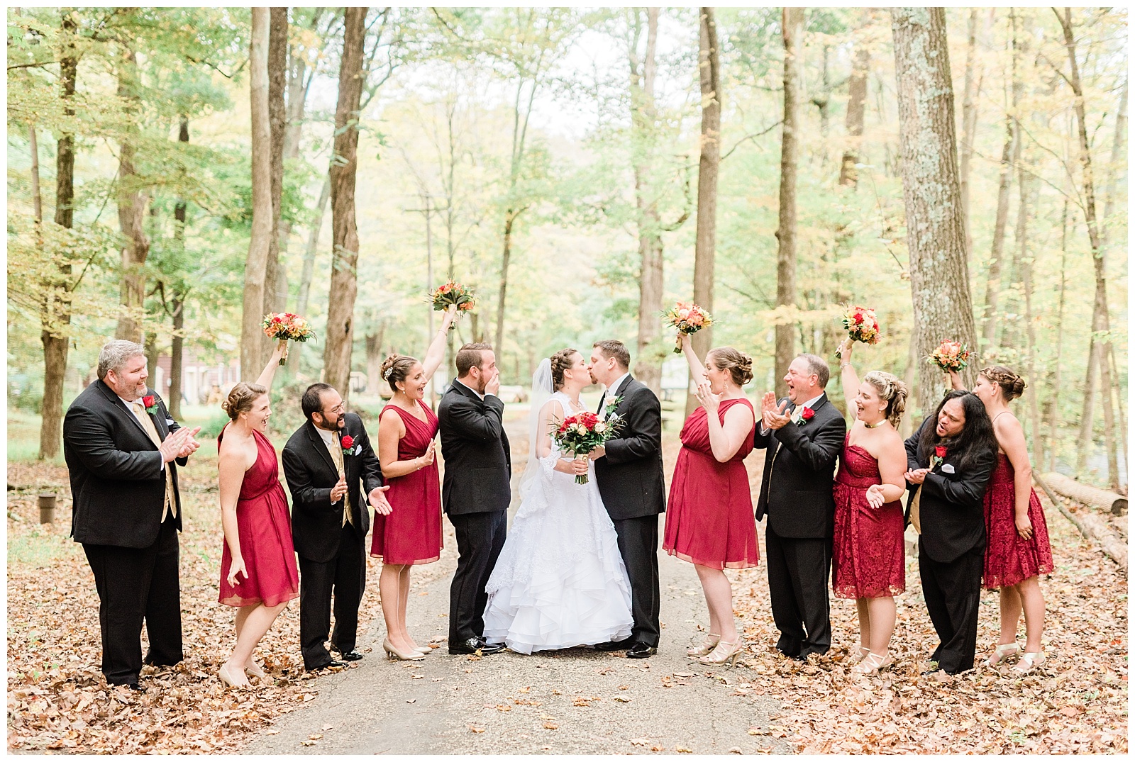 Autumn,David's Country Inn,Fall Wedding,Forest,Hackettstown,NJ Wedding Photographer,Wedding Party,Woods,