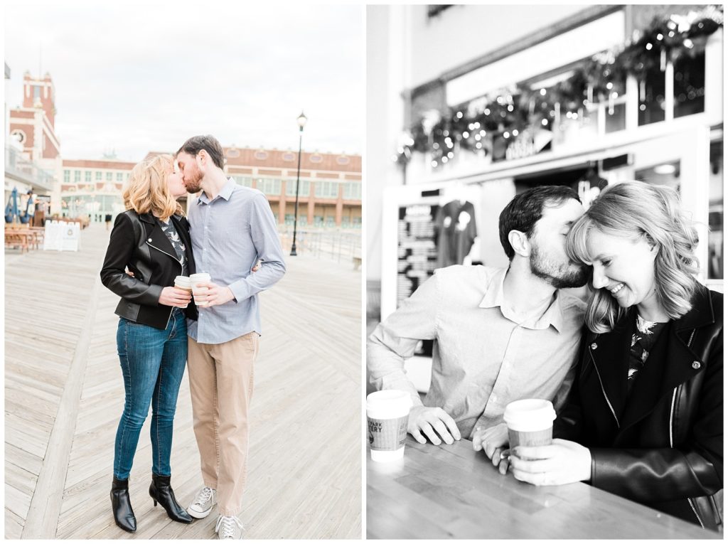 Asbury Park, Engagement Session, NJ Engagement, New Jersey Wedding Photographer, Boardwalk, Beach, Coffee