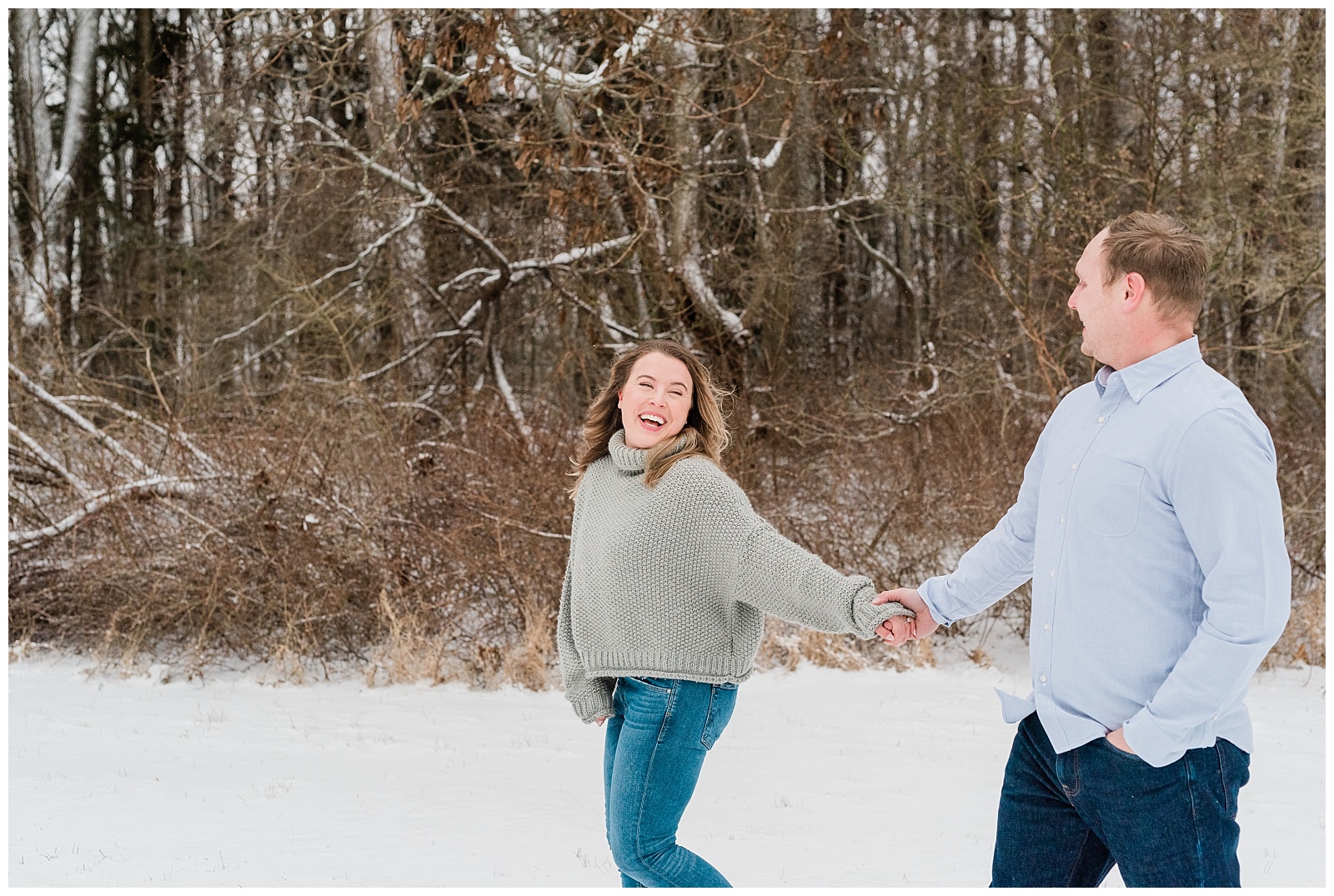 New Jersey Engagement Session, Snowy, Winter, Cozy, Session, Wedding Photographer, Cross Estate Gardens, Snow, Wintry, Light and Airy, Laughter