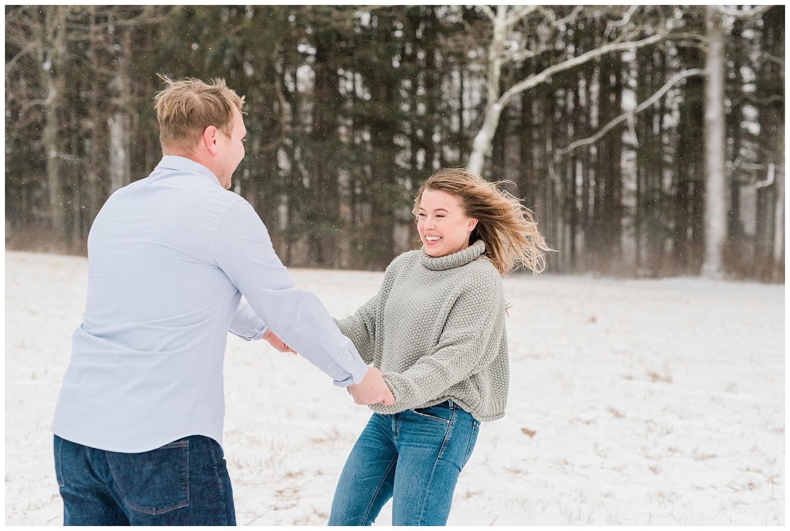 New Jersey Engagement Session, Snowy, Winter, Cozy, Session, Wedding Photographer, Cross Estate Gardens, Snow, Wintry, Light and Airy, Spin, Fun