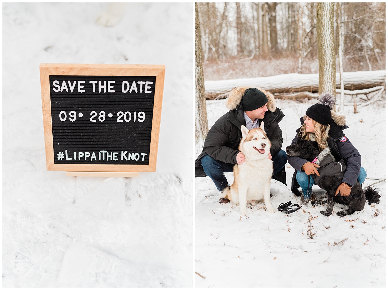 New Jersey Engagement Session, Snowy, Winter, Cozy, Session, Wedding Photographer, dogs, furbabies, husky, Letterboard