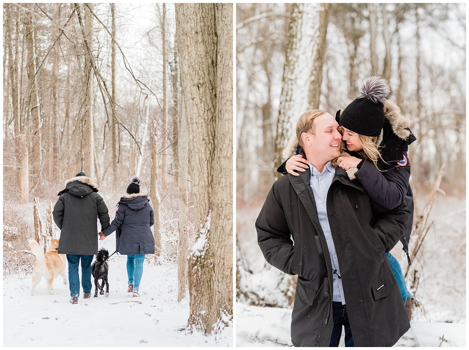 New Jersey Engagement Session, Snowy, Winter, Cozy, Session, Wedding Photographer, dogs, furbabies, husky, woods