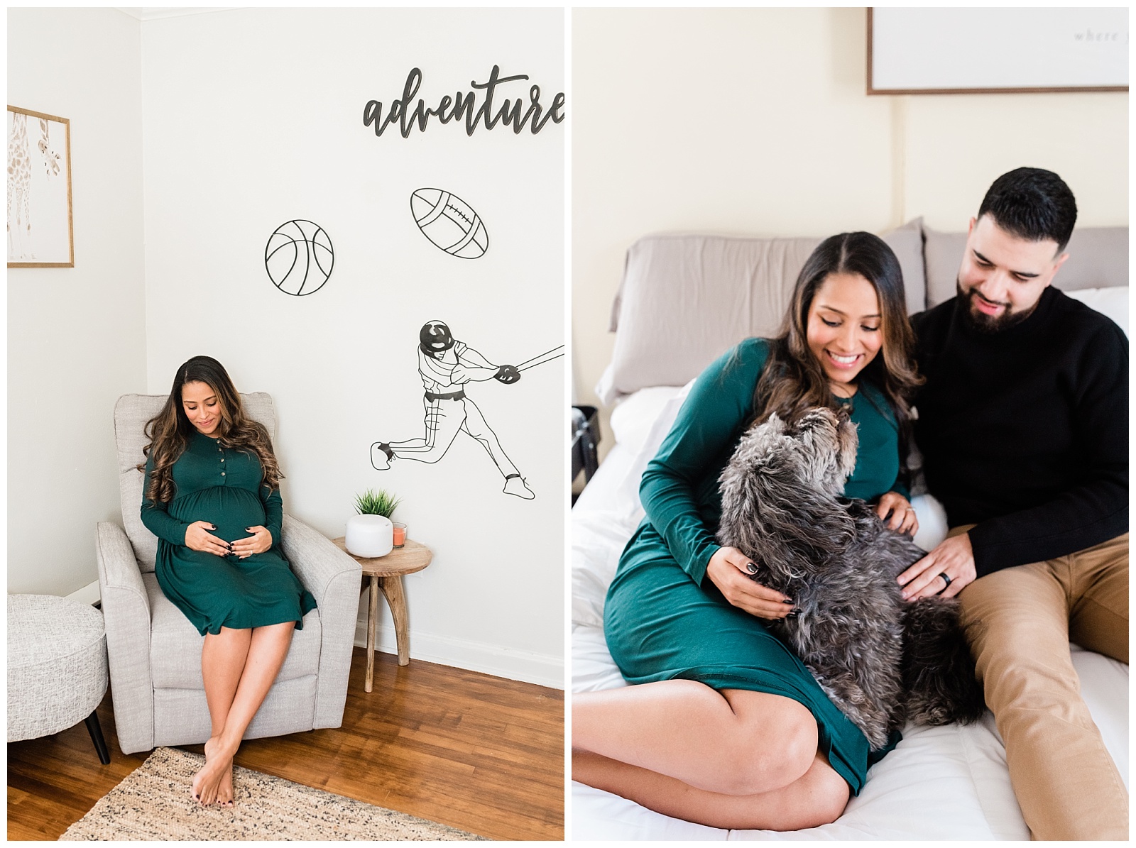 In Home Maternity Session, Nursery, Baby, New Parents, Maternity Shoot, Pregnant, Pregnancy Photos, New Jersey, Photographer, Baby Boy, Sports, adventure, wall decor, dog, pet, photo