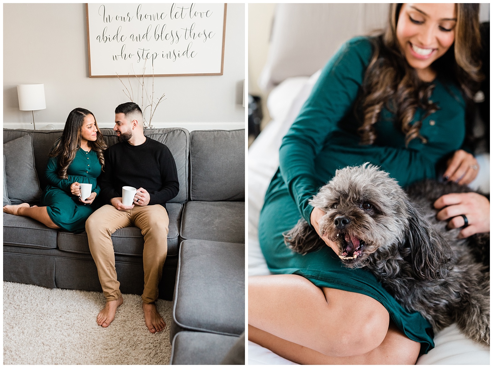 In Home Maternity Session, Nursery, Baby, New Parents, Maternity Shoot, Pregnant, Pregnancy Photos, New Jersey, Photographer, Baby Boy, Dog, pet, Coffee, couch, Photo