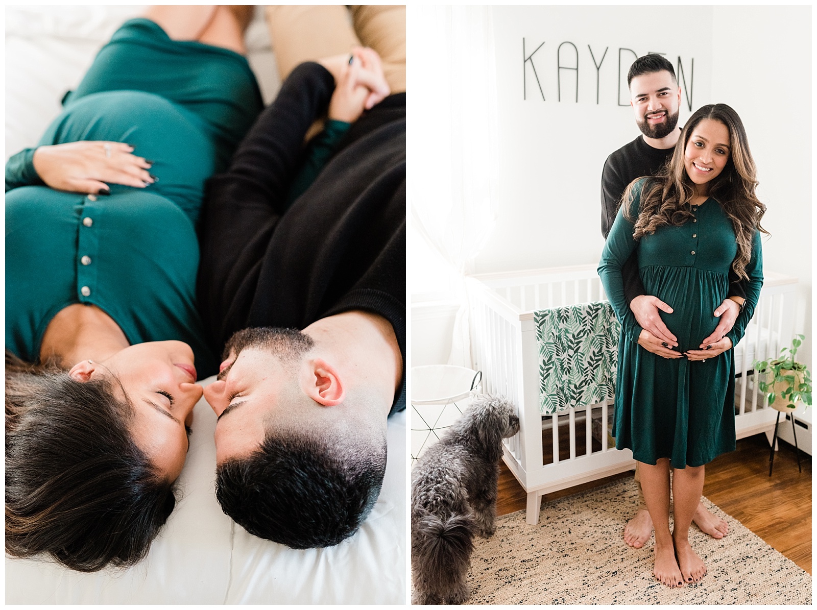 In Home Maternity Session, Nursery, Baby, New Parents, Maternity Shoot, Pregnant, Pregnancy Photos, New Jersey, Photographer, Baby Boy, Jungle Nursery, Photo, dog, pet
