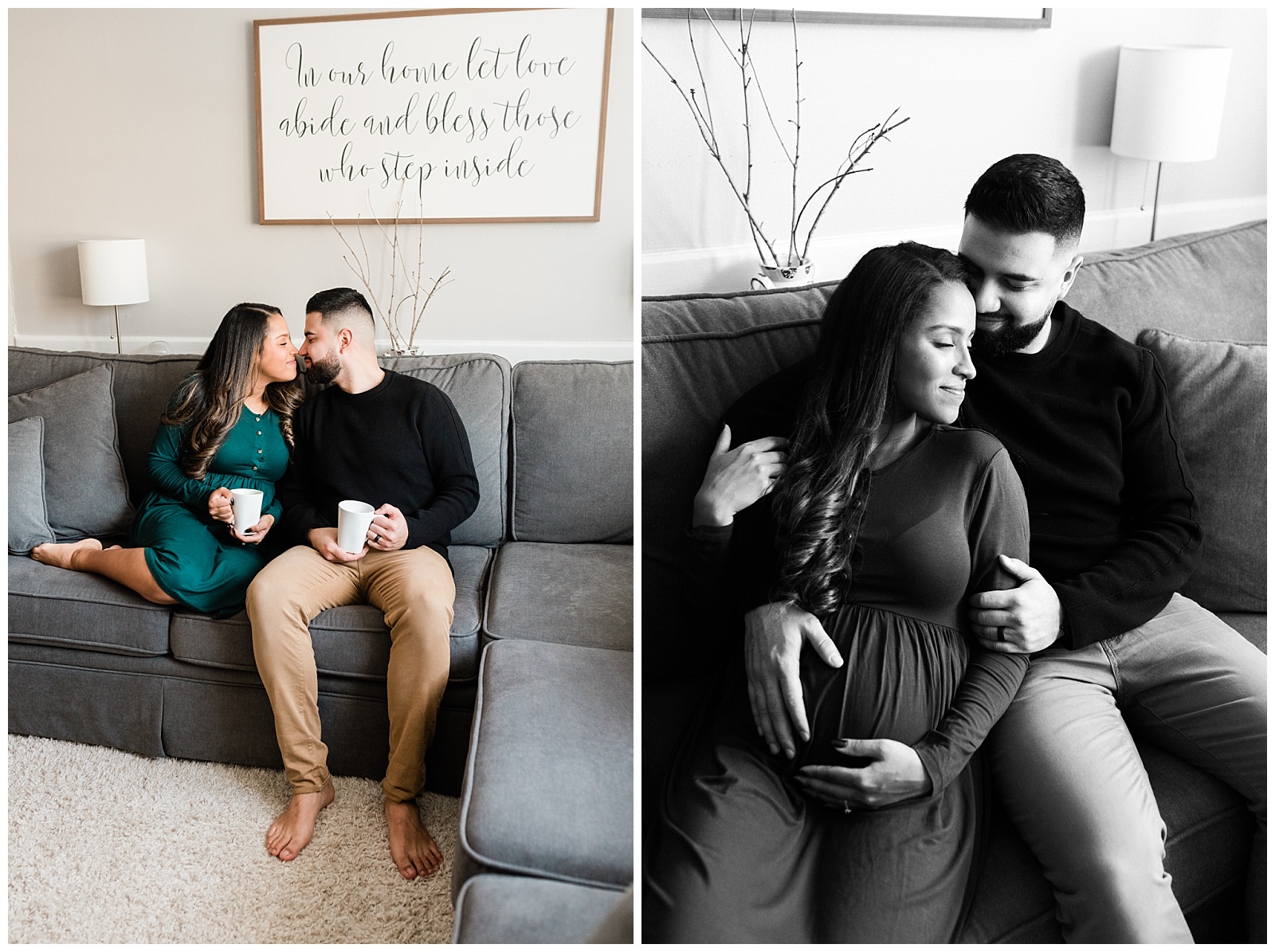 In Home Maternity Session, Nursery, Baby, New Parents, Maternity Shoot, Pregnant, Pregnancy Photos, New Jersey, Photographer, Baby Boy, Coffee, couch, Photo