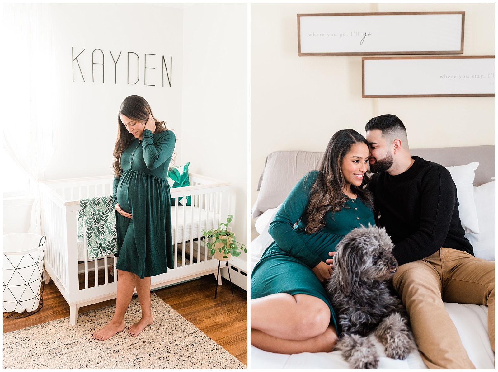In Home Maternity Session, Nursery, Baby, New Parents, Maternity Shoot, Pregnant, Pregnancy Photos, New Jersey, Photographer, Baby Boy, Jungle Nursery, Photo, Mama-to-be, dog