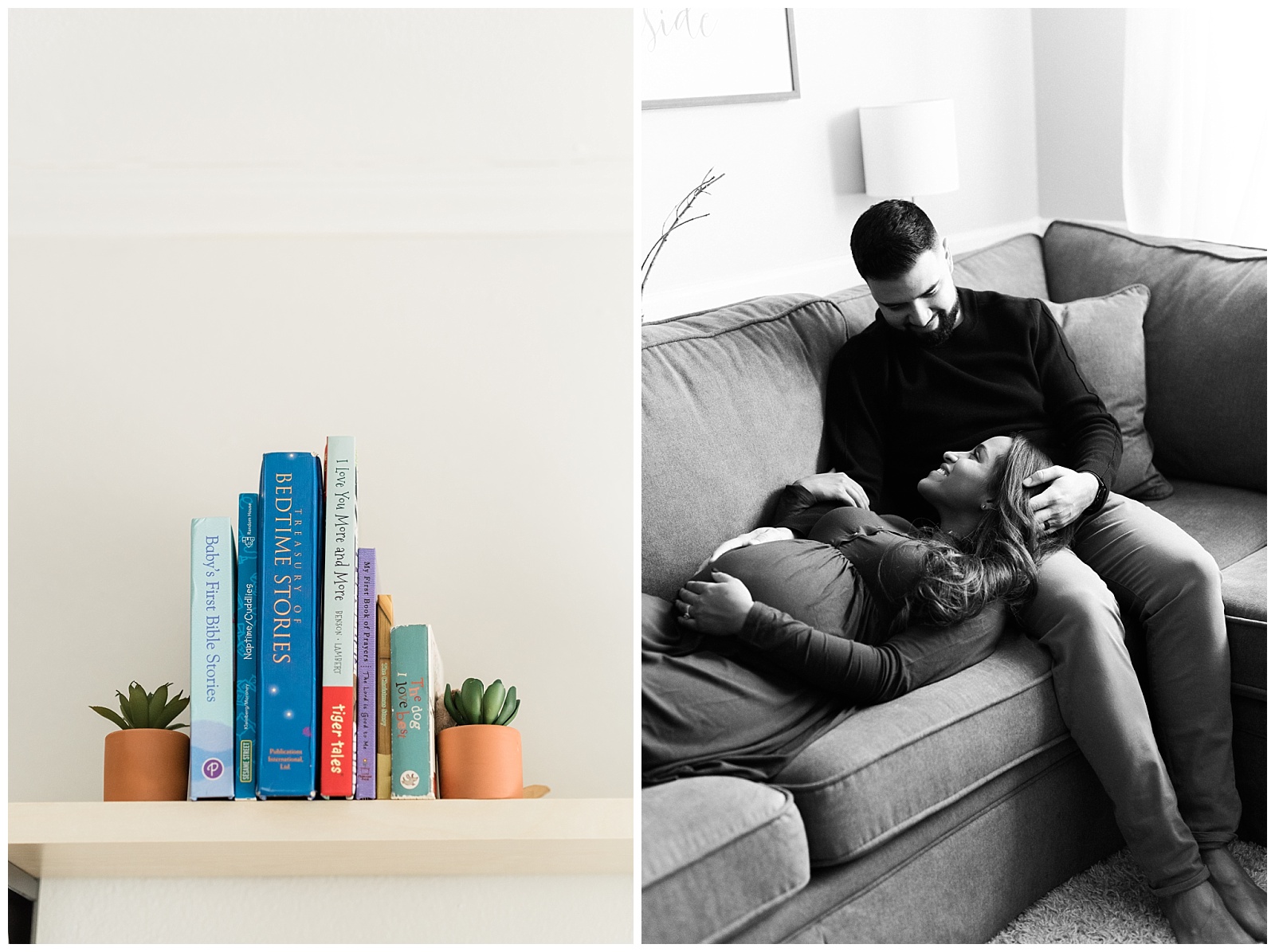 In Home Maternity Session, Nursery, Baby, New Parents, Maternity Shoot, Pregnant, Pregnancy Photos, New Jersey, Photographer, Baby Boy, Baby books, couch, Nursery, Photo