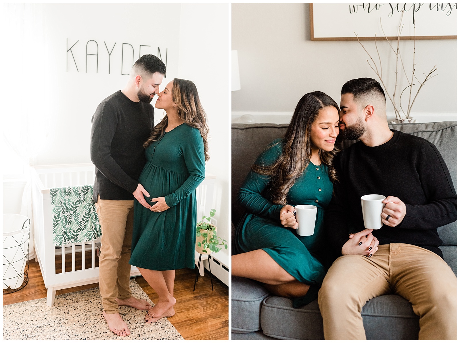 In Home Maternity Session, Nursery, Baby, New Parents, Maternity Shoot, Pregnant, Pregnancy Photos, New Jersey, Photographer, Baby Boy, Jungle Nursery, Photo, Coffee