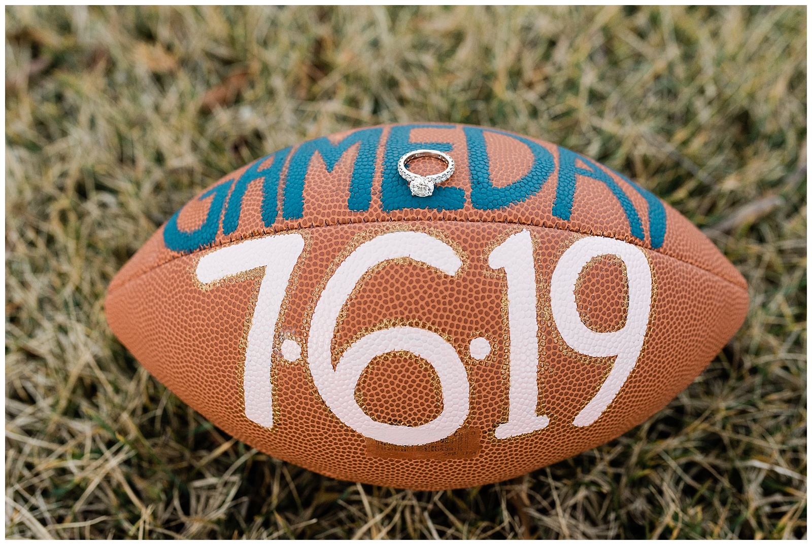 New Jersey, Engagement Session, Wedding Photographer, NFL, Coach, LA Chargers, Football, Athletic, Sporty, Jersey, Game Day, Ring, Engagement Ring, Save the Date