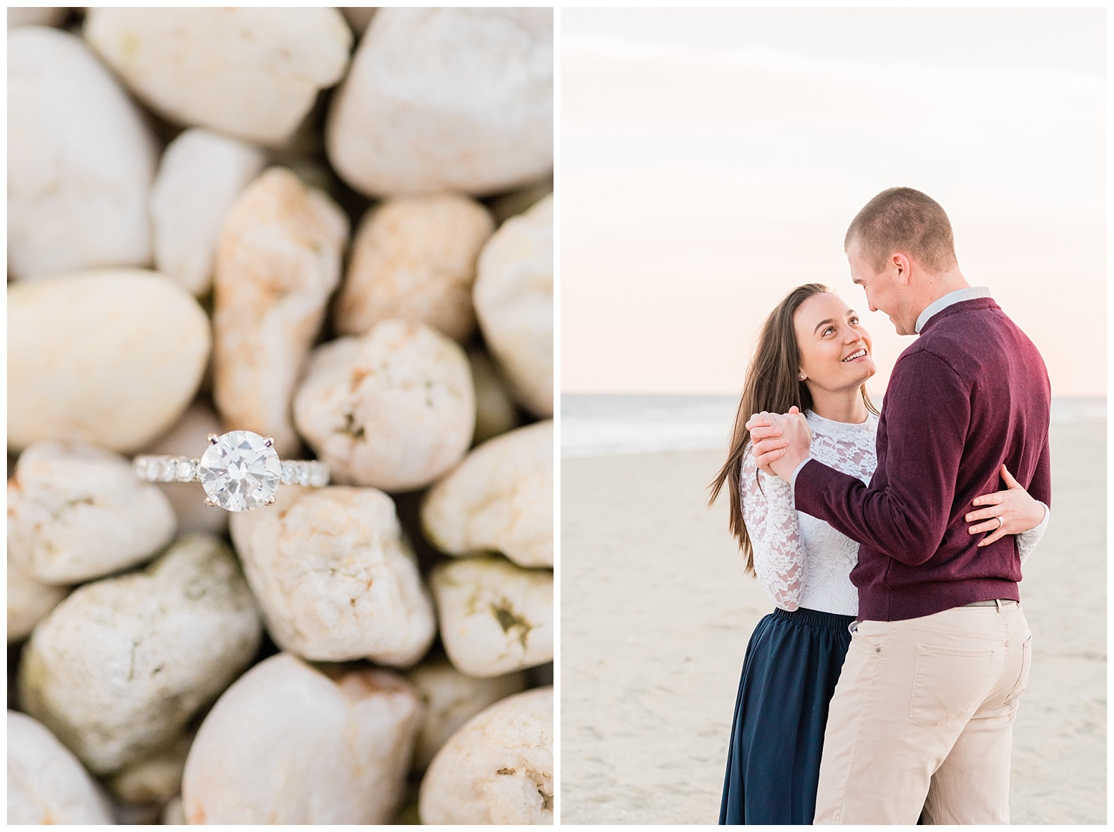 New Jersey, Engagement Session, Wedding Photographer, Beach, Sunset, Shore, Engagement Ring, Stone, Diamond