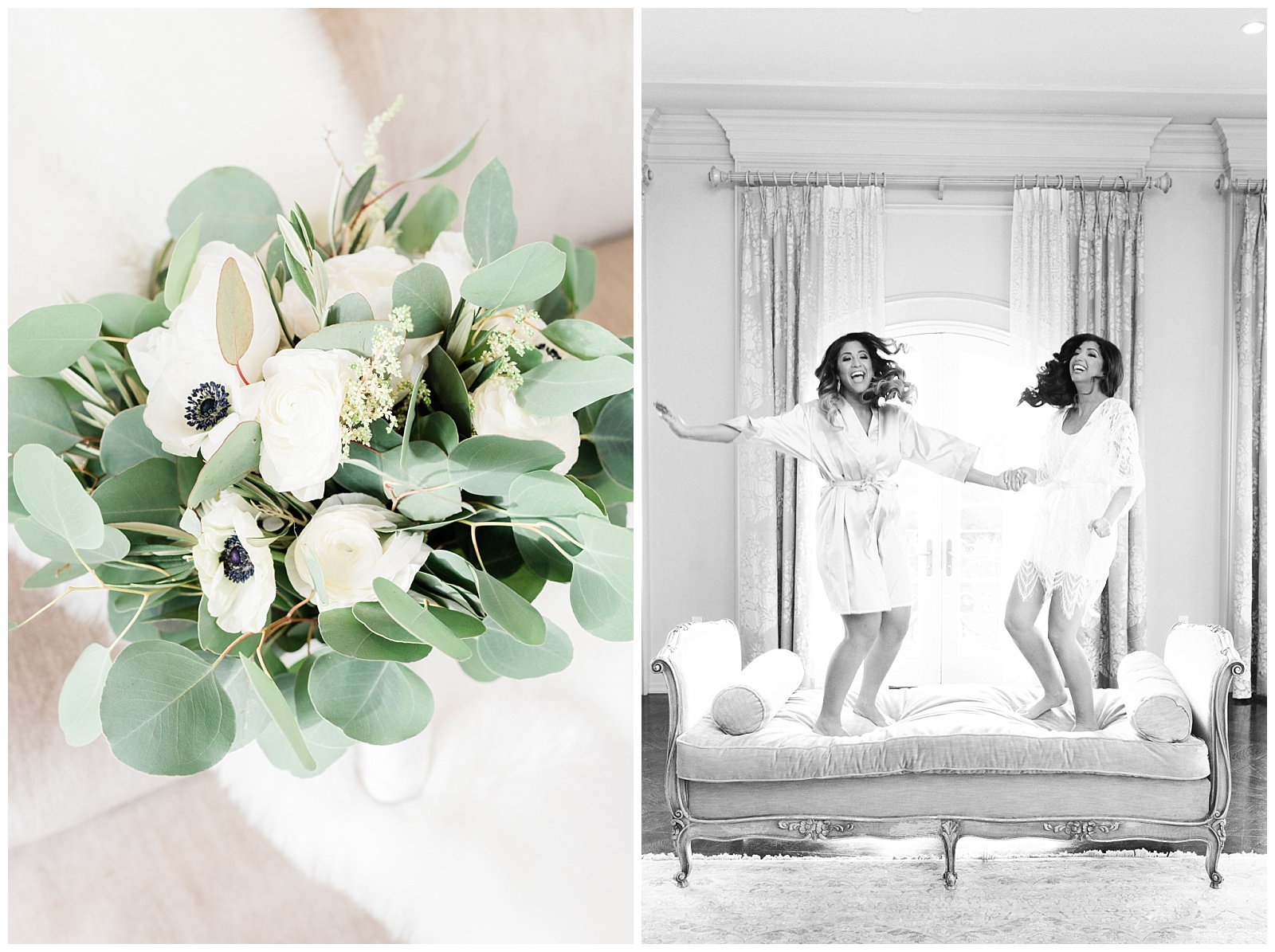 Park Chateau Wedding, Photographer, New Jersey, NJ, Winter, Bouquet, Bridal Suite, Robes, Fun, Jumping on Couch, Bridal Suite