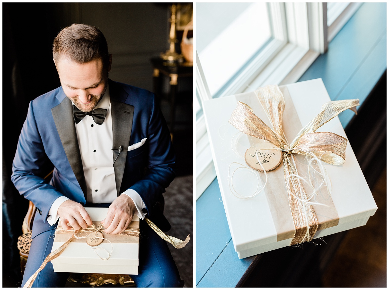 Park Chateau Wedding, Photographer, New Jersey, NJ, Winter, Groom, Groom Preparation, Gift, Bride & Groom Gift Exchange, Love Letter