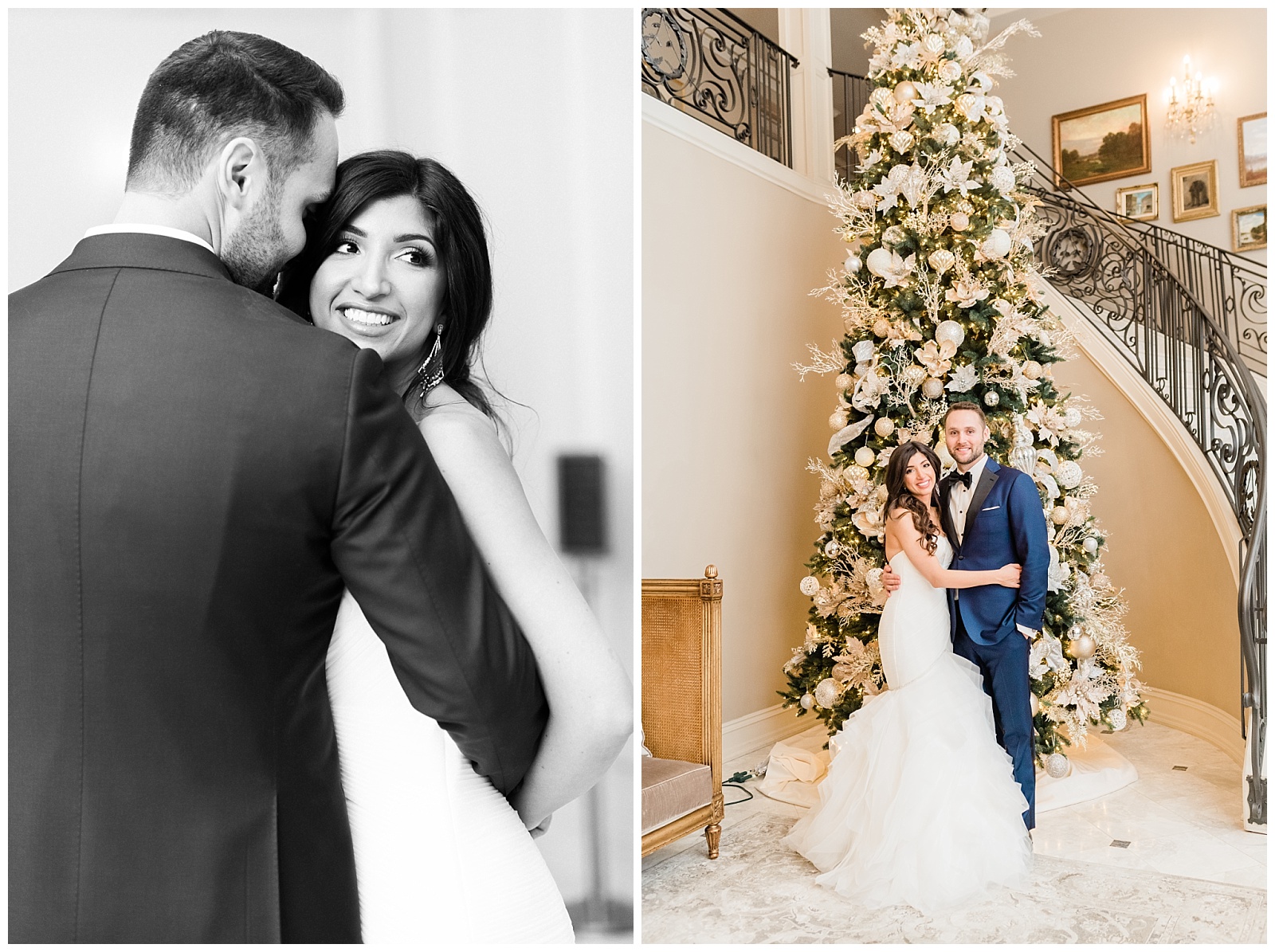 Park Chateau Wedding, Photographer, New Jersey, NJ, Winter, Bride and Groom Portraits, Light and Airy, Holiday, Tree, Christmas Tree, Festive