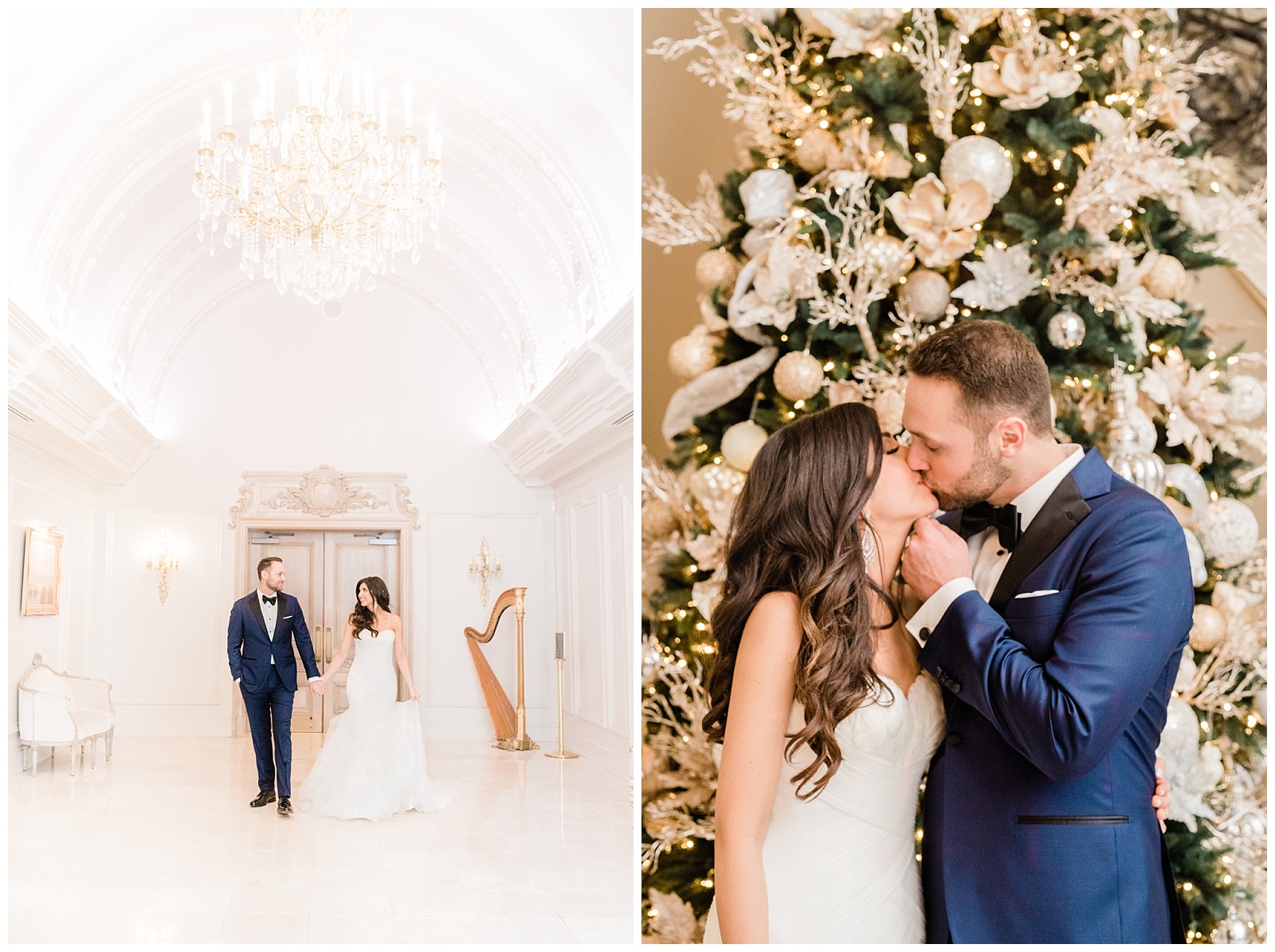 Park Chateau Wedding, Photographer, New Jersey, NJ, Winter, Bride and Groom Portraits, Light and Airy, Ornaments, Christmas Tree