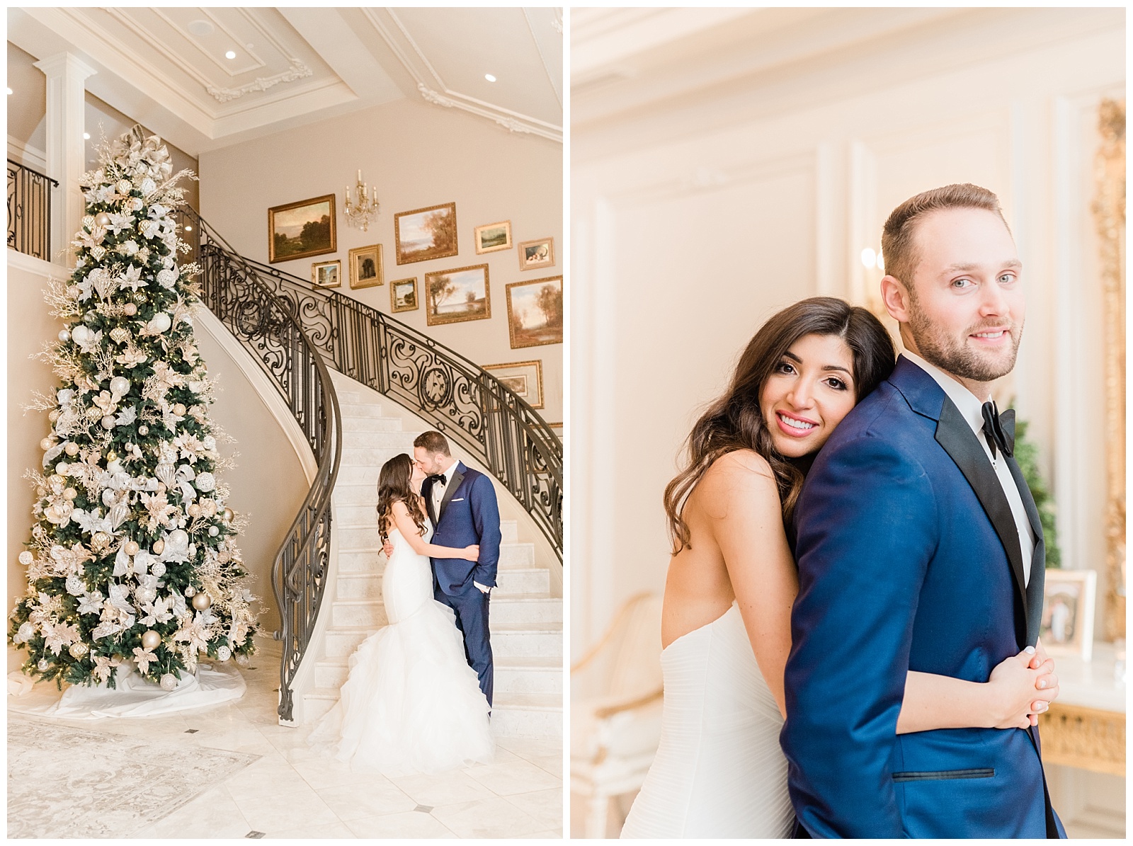 Park Chateau Wedding, Photographer, New Jersey, NJ, Winter, Bride and Groom Portraits, Light and Airy, Staircase, hallway