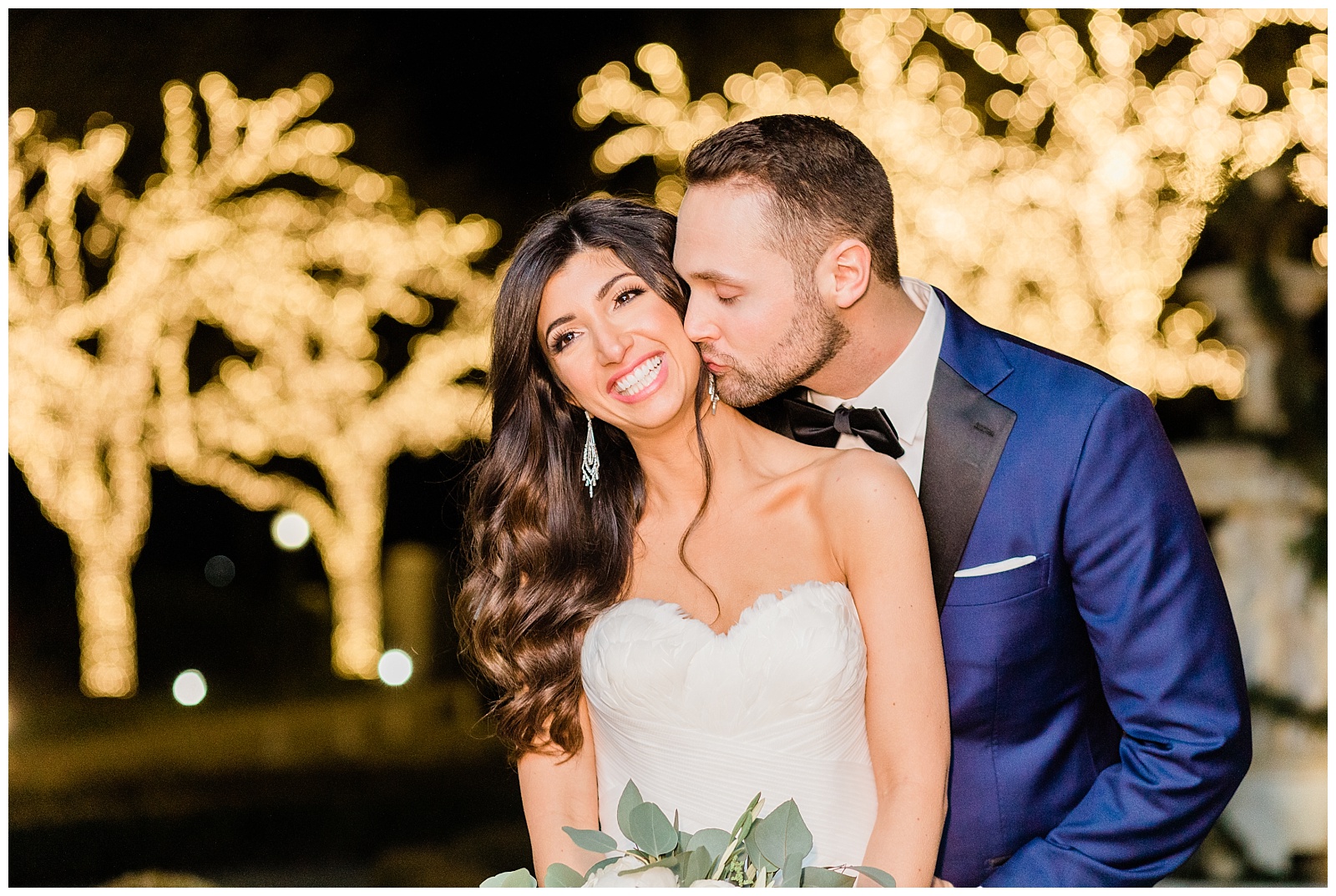 Park Chateau Wedding, Photographer, New Jersey, NJ, Winter, Bride and Groom Portraits, Nighttime, Outdoor, Bokeh, Lights, Festive, Laughter
