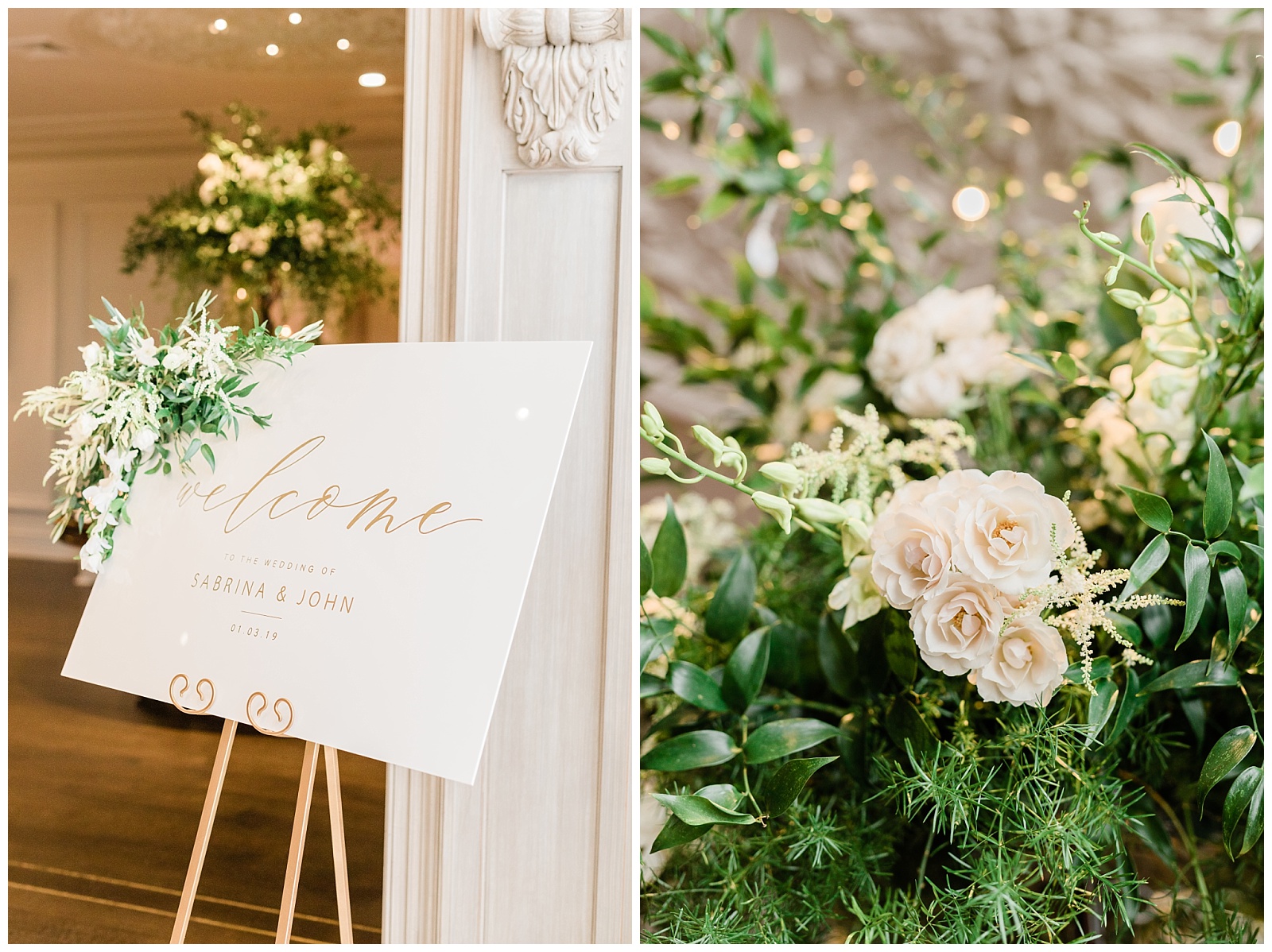 Park Chateau Wedding, Photographer, New Jersey, NJ, Winter, Reception Details, Welcome Sign, Florals, Greenery
