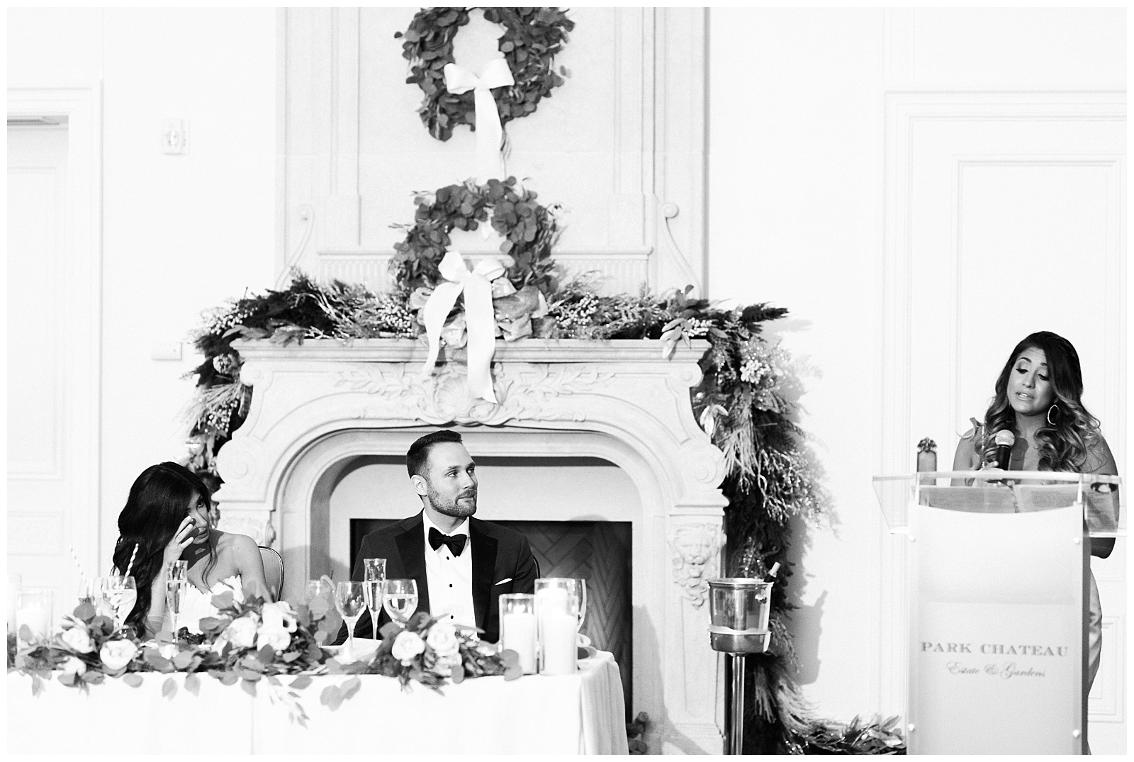Park Chateau Wedding, Photographer, New Jersey, NJ, Winter, Reception, Ballroom, Toasts, Maid of Honor, Speech