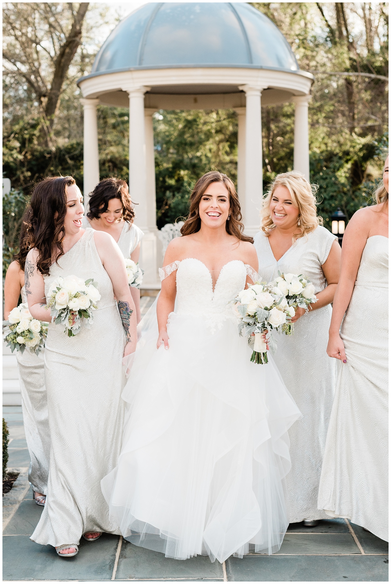 park chateau, nj wedding photographer, photo, venue, wedding venue, bridal party, wedding party, bridesmaids, candid, walking, light and airy
