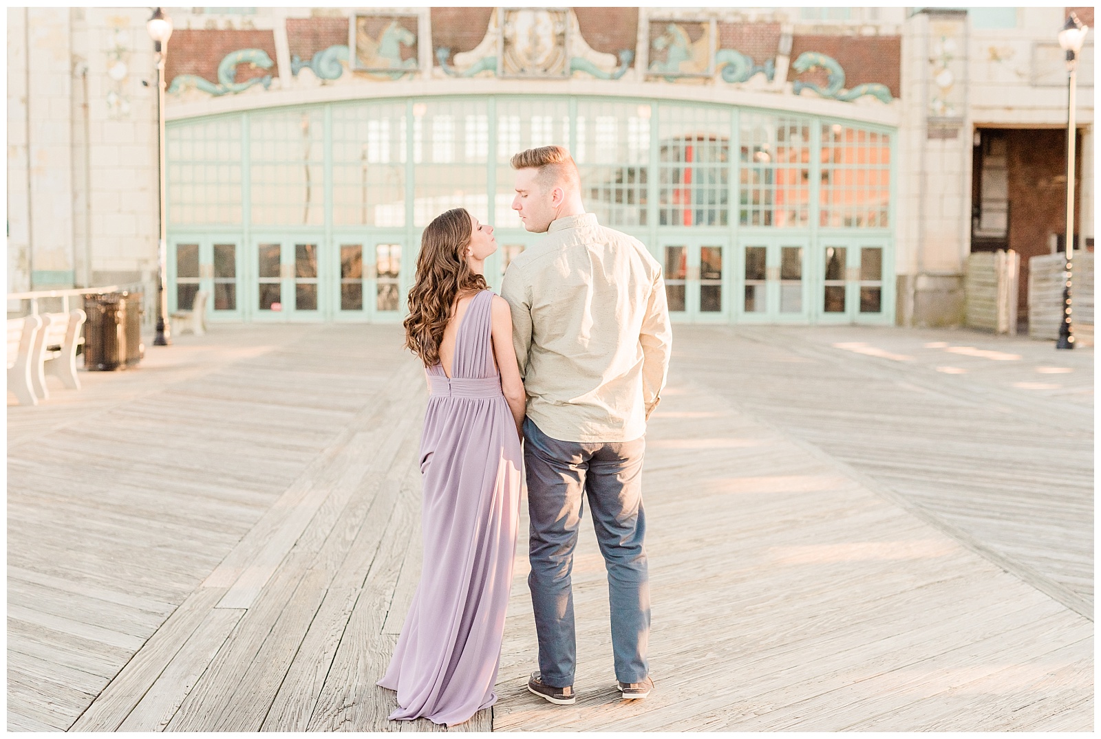 New Jersey, Engagement Session, Asbury Park, NJ, Wedding Photographer, Springtime, Boardwalk, Light and Airy, Golden Hour