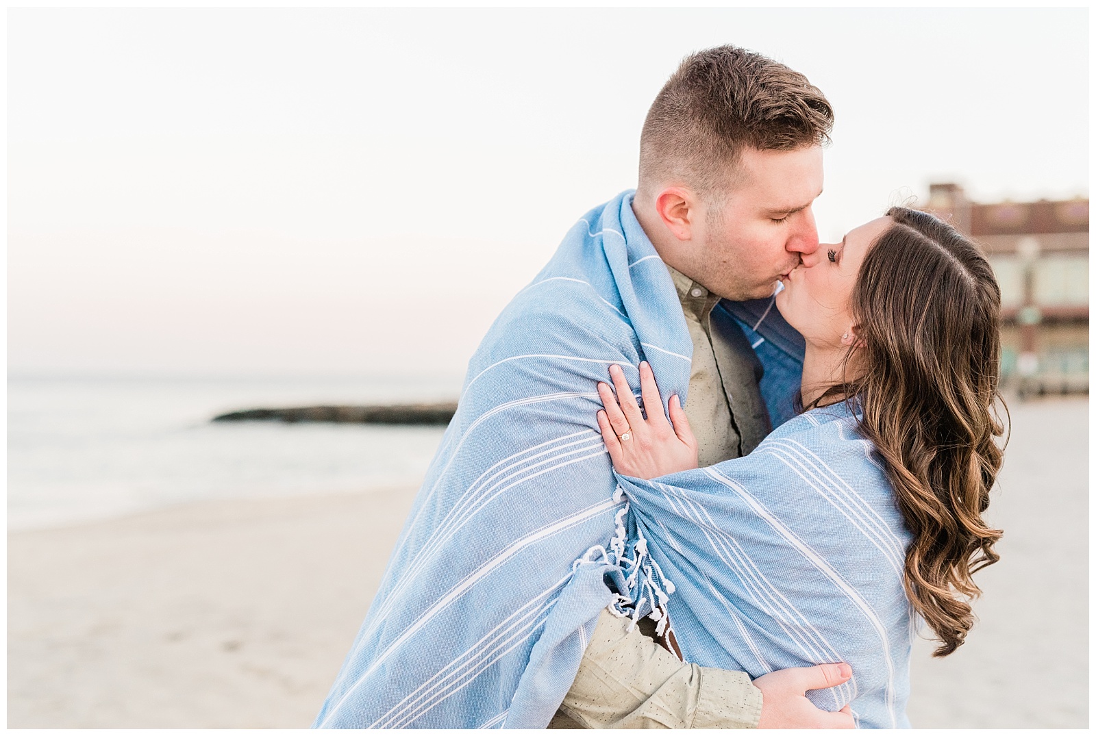 New Jersey, Engagement Session, Asbury Park, NJ, Wedding Photographer, Springtime, Light and Airy, Golden Hour, Beach, Blanket