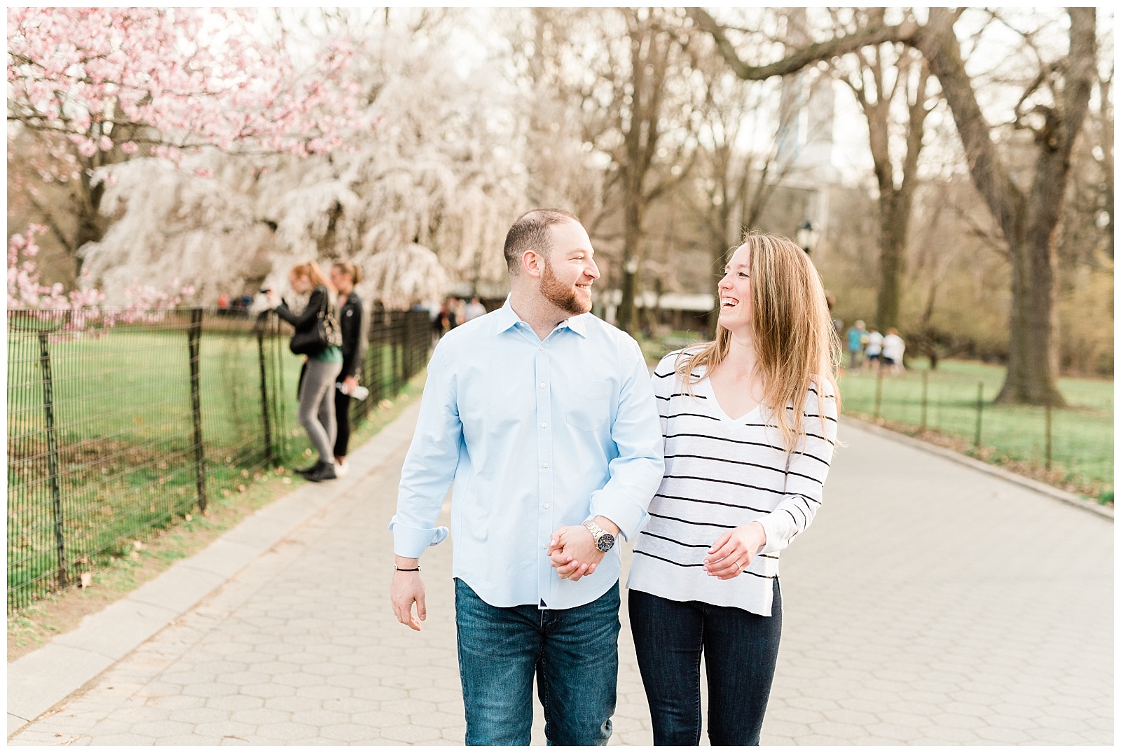 Central Park, NYC engagement session, springtime, wedding photographer, New York, laughing