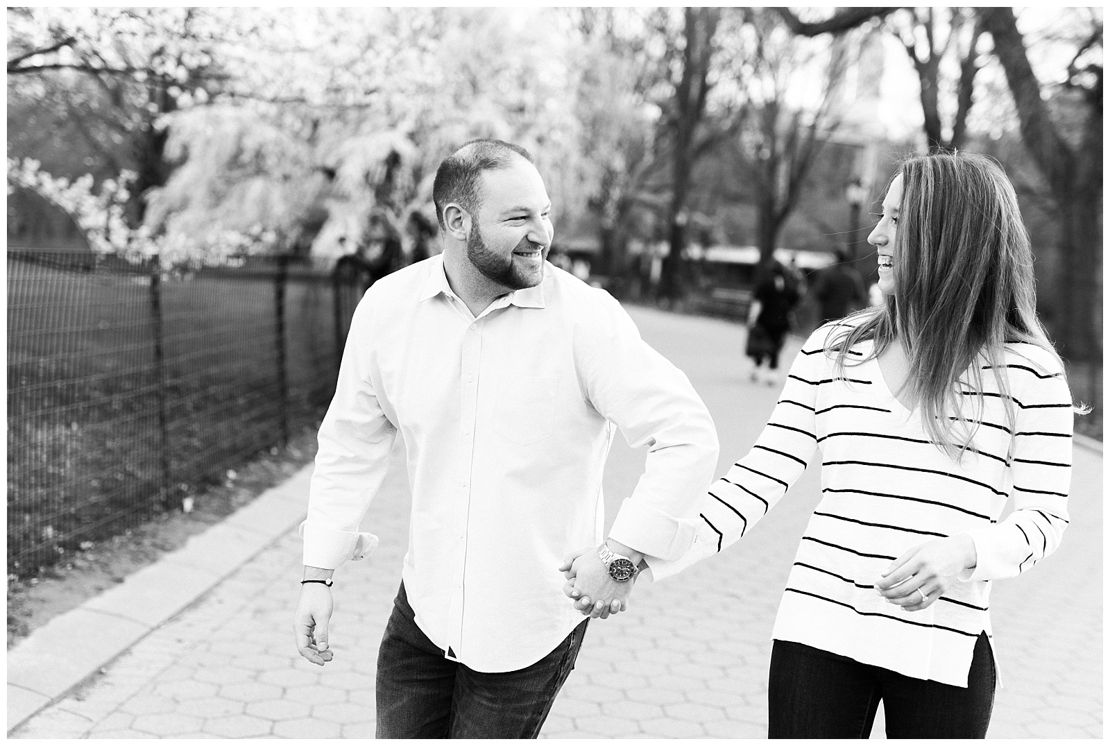 Central Park, NYC engagement session, springtime, wedding photographer, New York, black and white