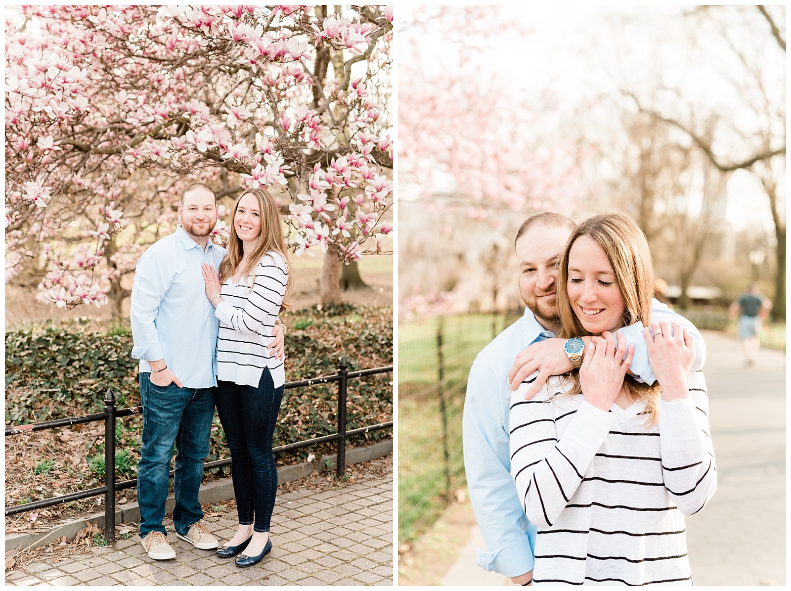 Central Park, NYC engagement session, springtime, wedding photographer, New York, cherry blossom, blooming
