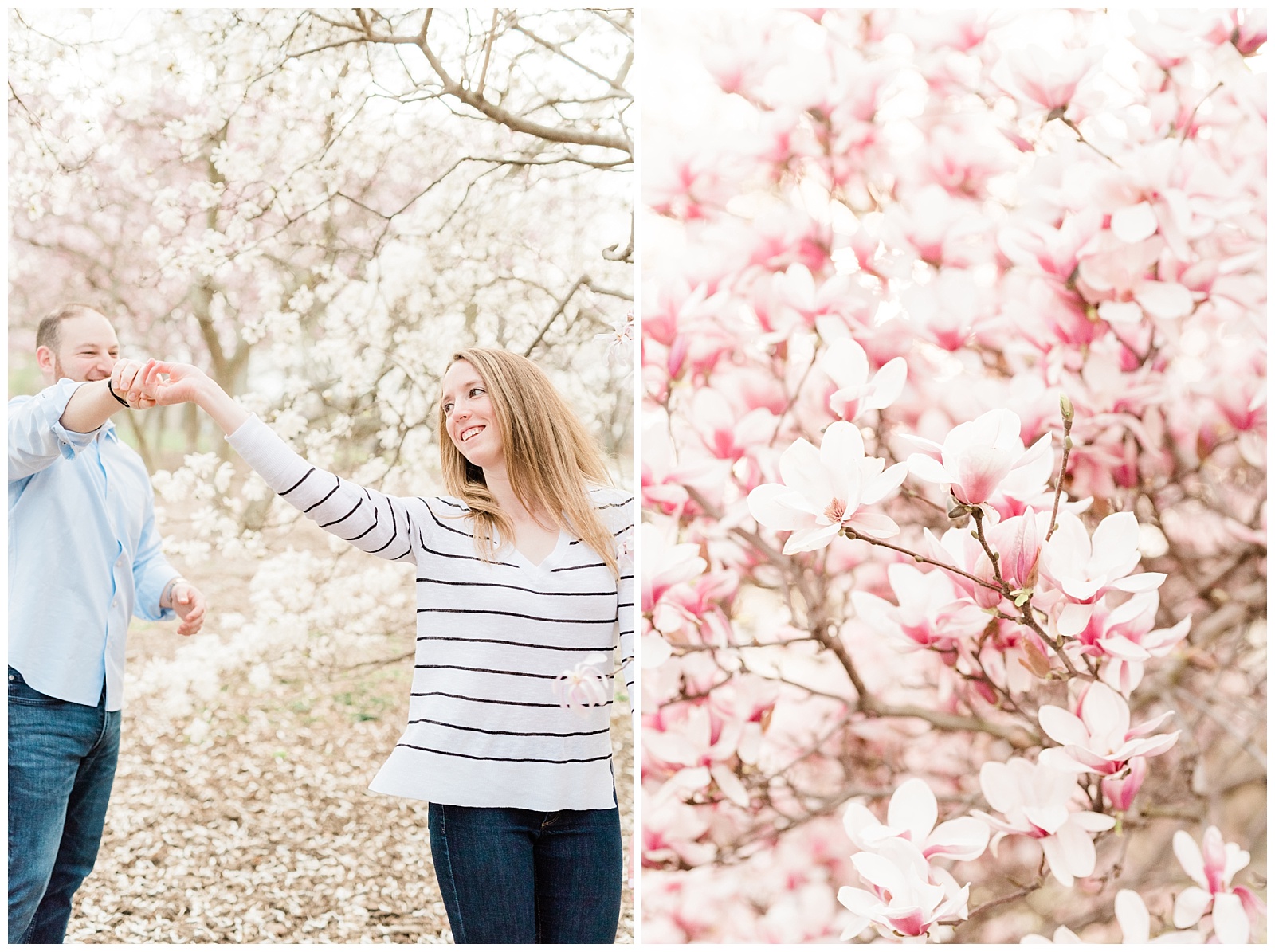 Central Park, NYC engagement session, springtime, wedding photographer, New York, flowers, blooming, bloom, light and airy