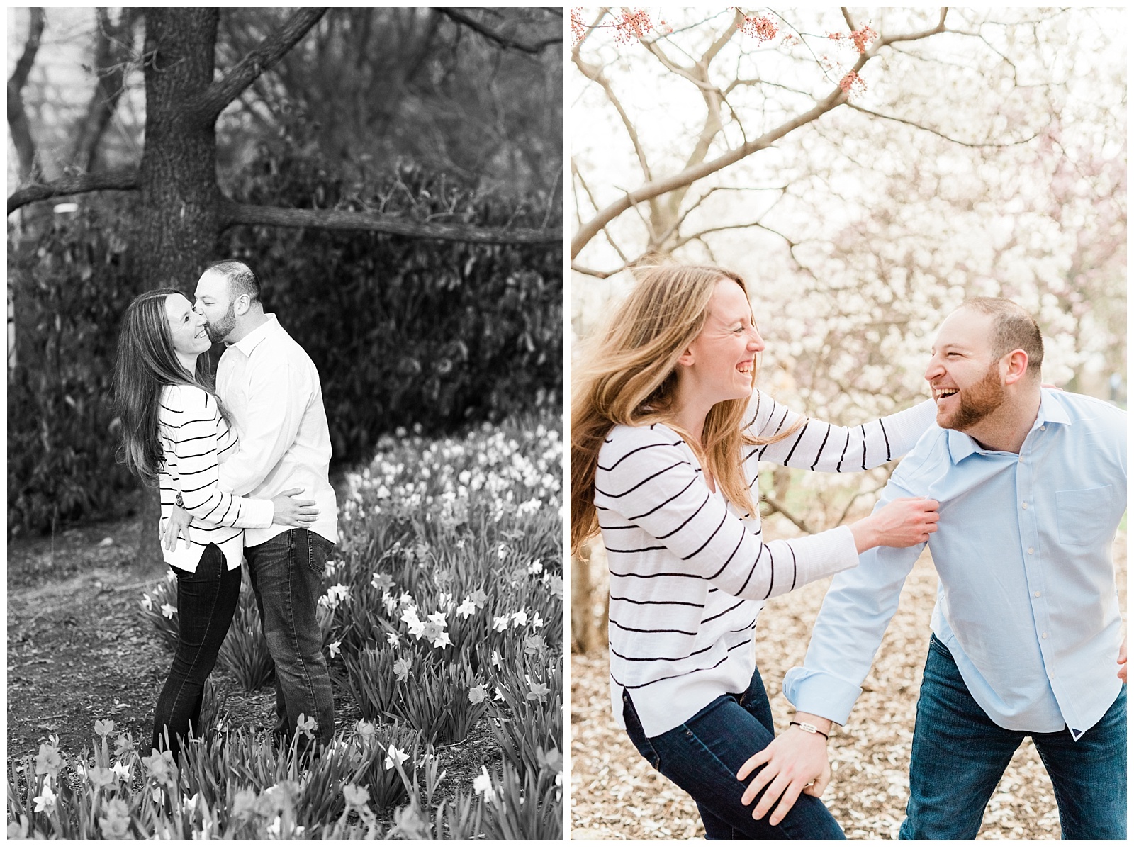 Central Park, NYC engagement session, springtime, wedding photographer, New York, laughter