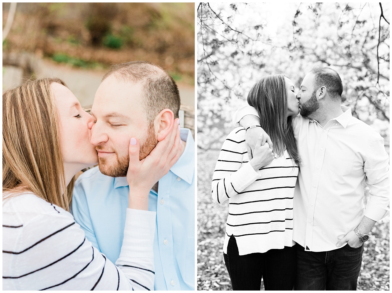 Central Park, NYC engagement session, springtime, wedding photographer, New York, kiss, in love, cherry blossom