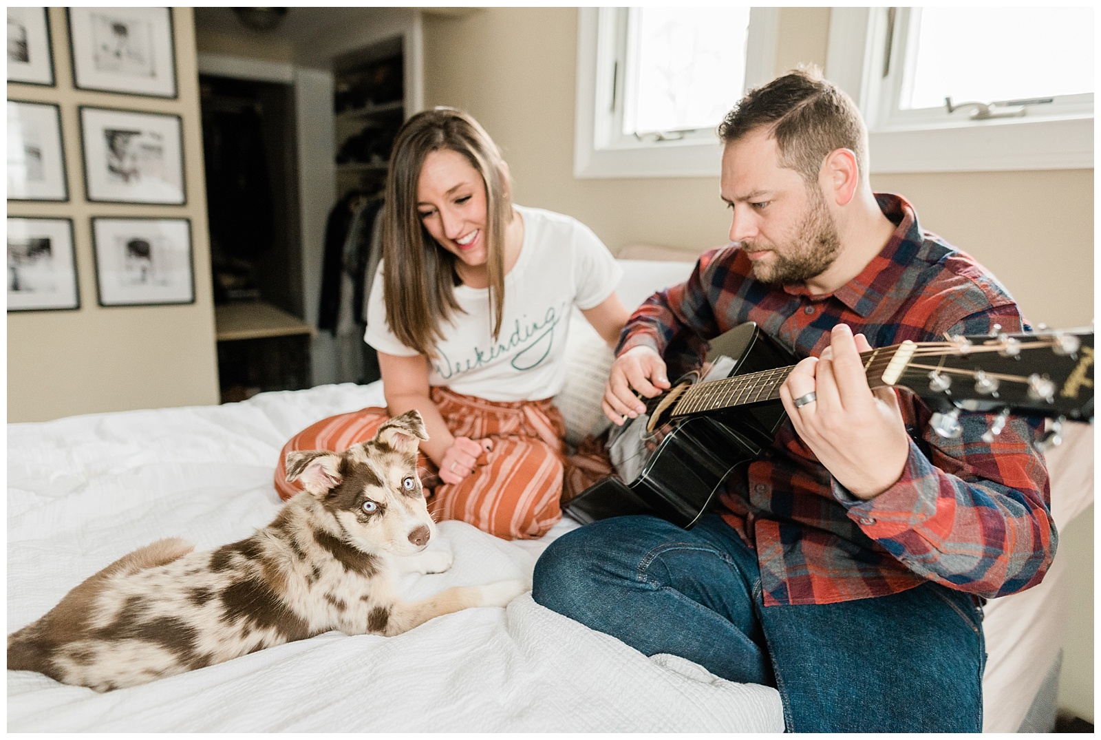 In home photo session, new puppy, casual, weekend, new jersey lifestyle, natural light photographer, guitar