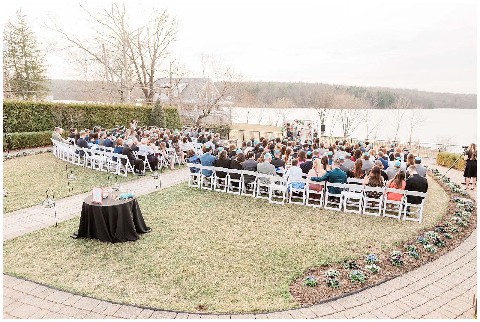 Sunset wedding ceremony at The Lake House Inn in Perkasie, PA.