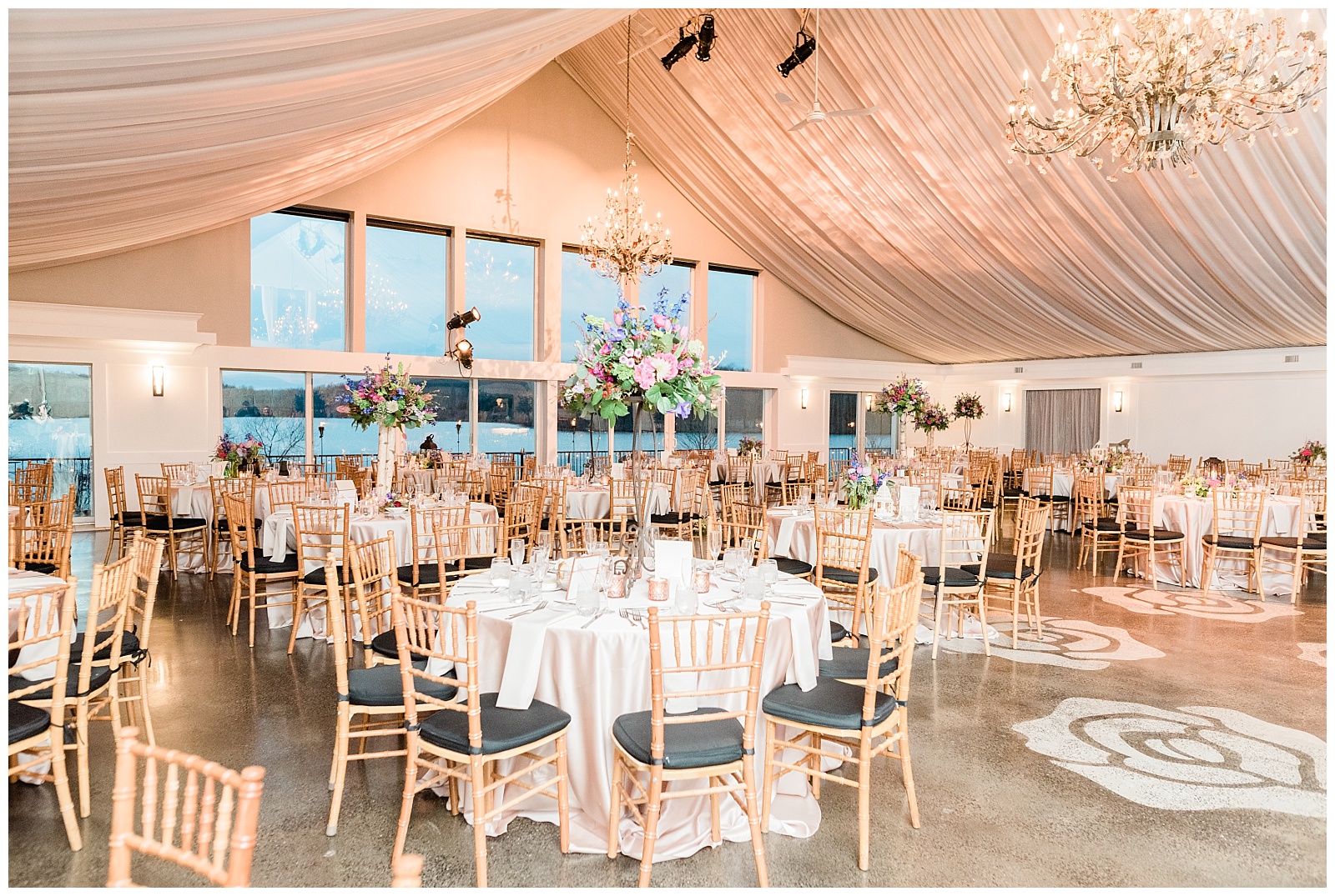 The ballroom set up for the wedding reception at the Lake House Inn in Perkasie, Pennsylvania.