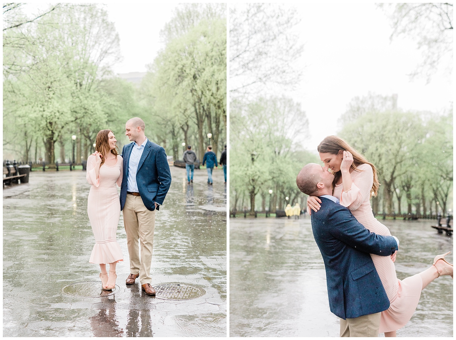 A couple walks through the Central Park Mall in the rain.
