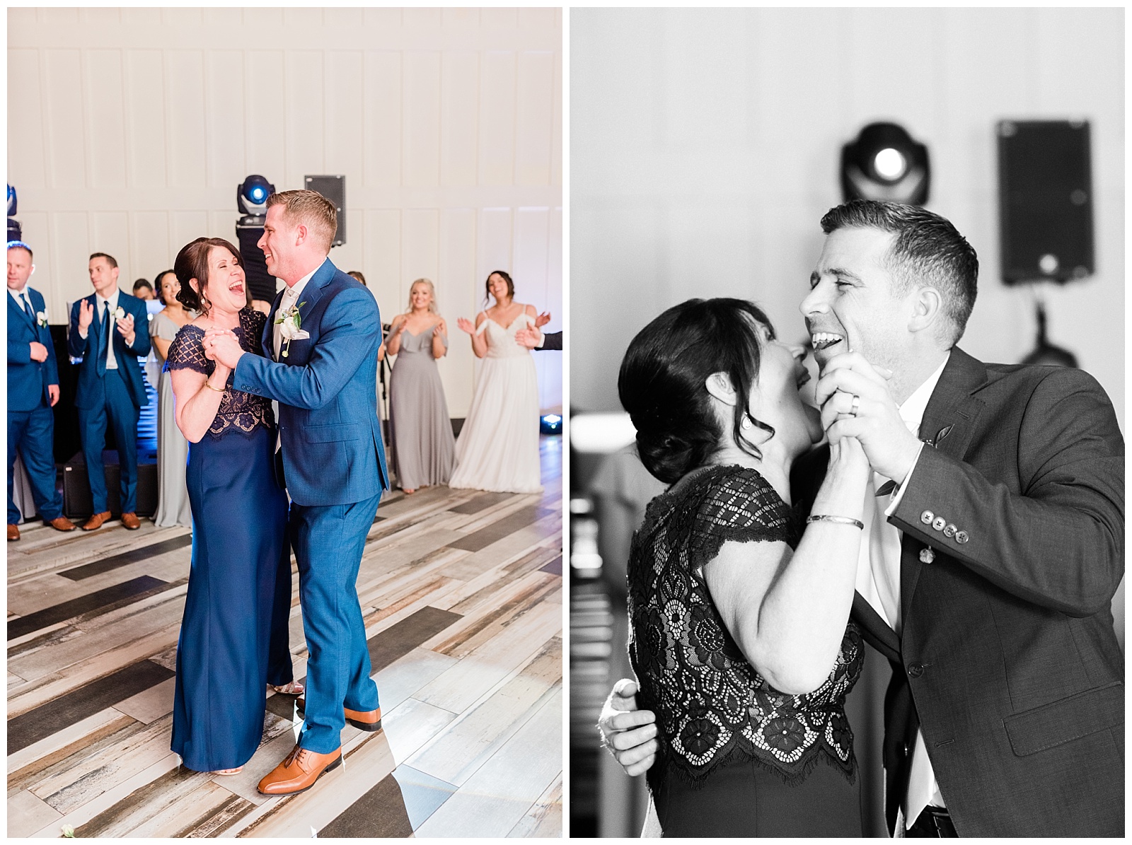 Groom dances with his mother during parent dances.