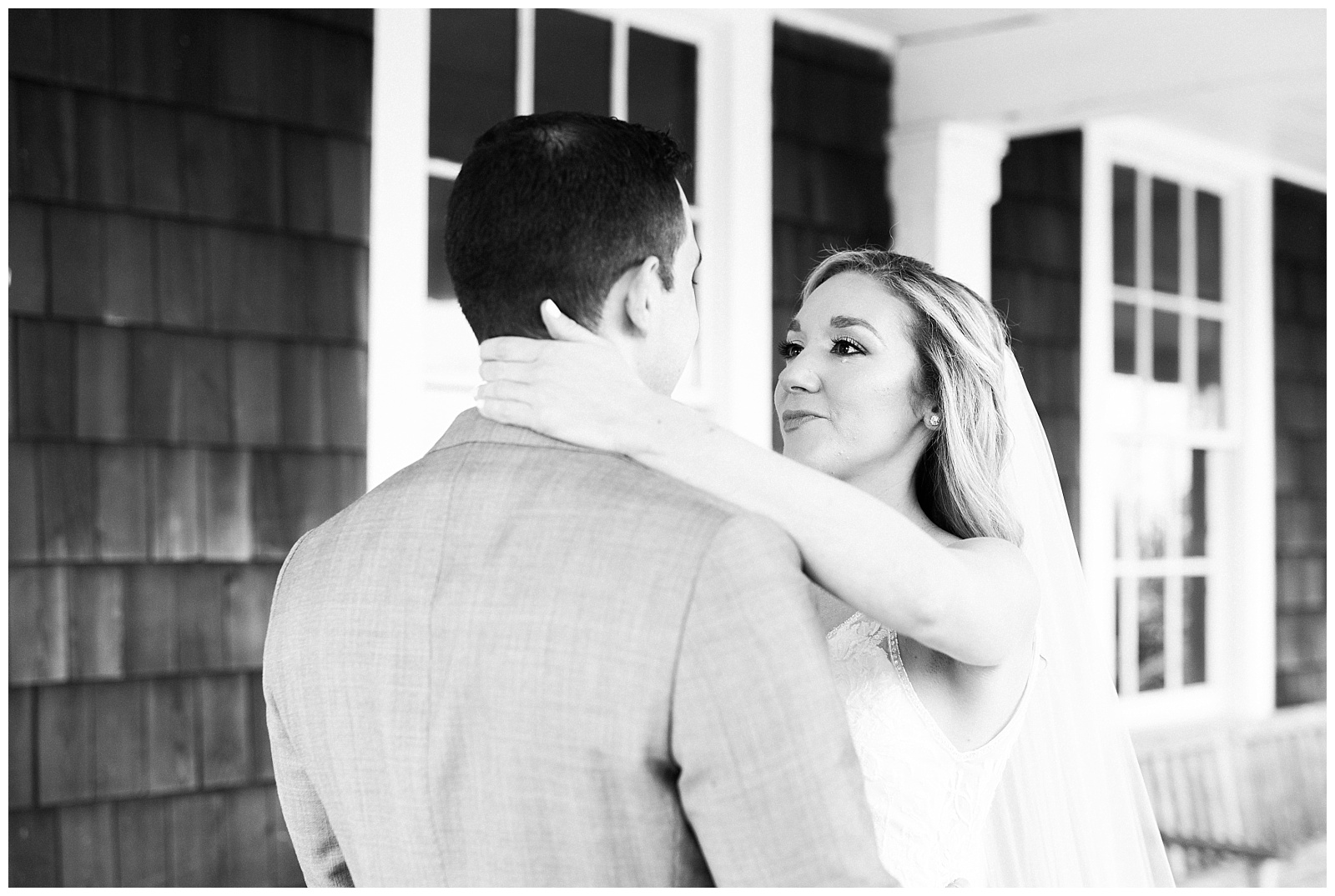 Bride and groom share an emotional first look.