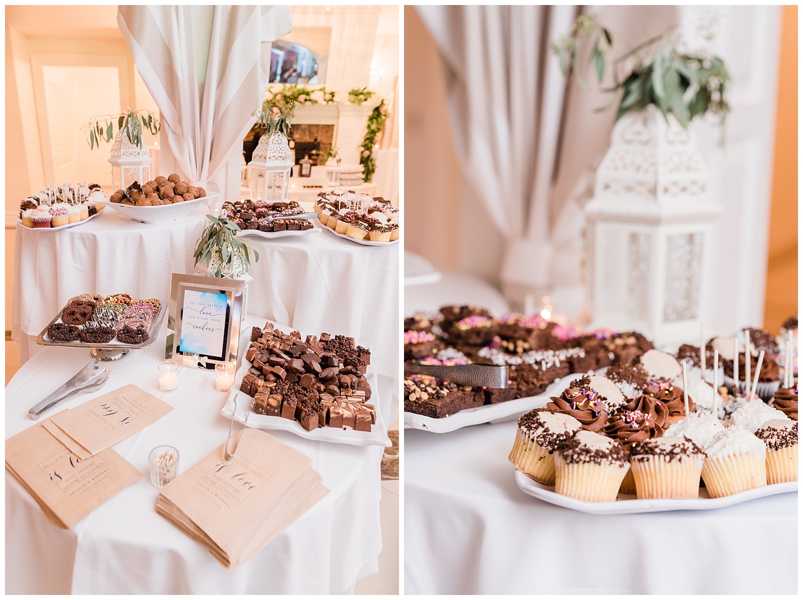 Desserts and pastries are arranged on plates for the dessert table.