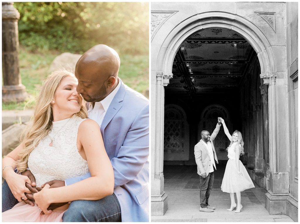 A couple dances under the archway at Bethesda Terrace in Central Park.