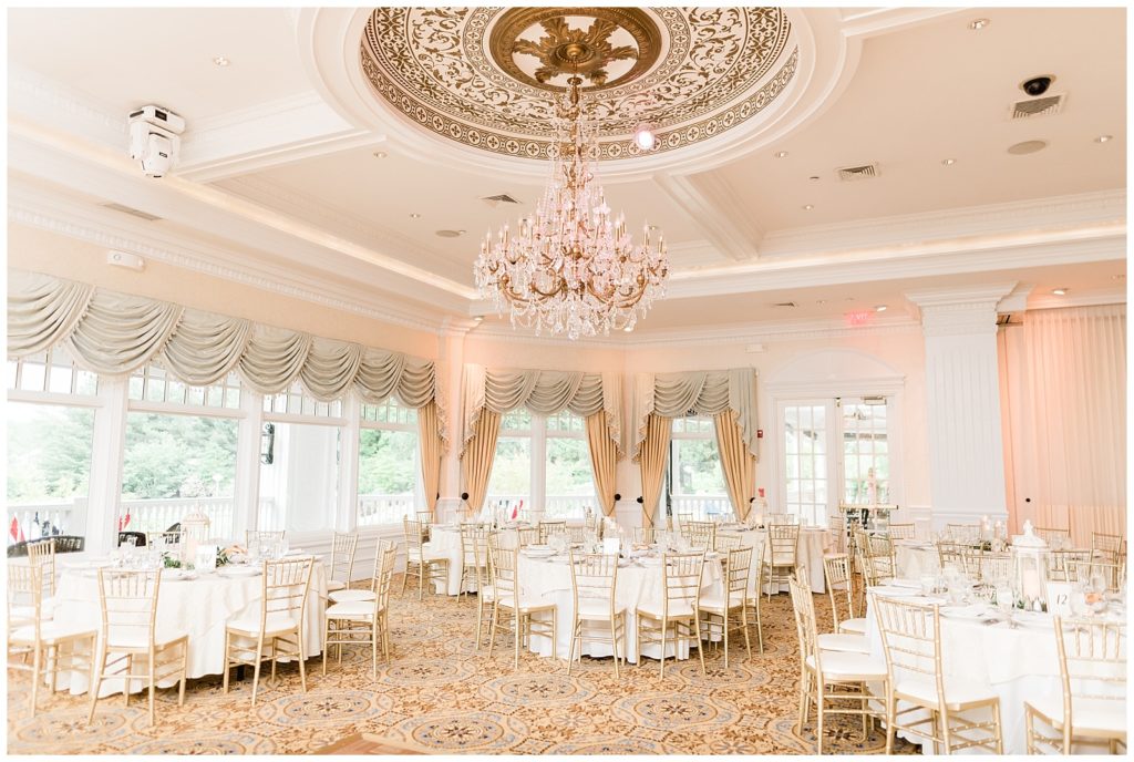 Ballroom is set for the wedding reception at Eagle Oaks Country Club in Farmingdale, NJ.