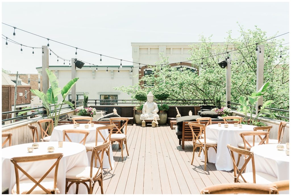 Tables set out on Teak Rooftop in Red Bank, NJ.