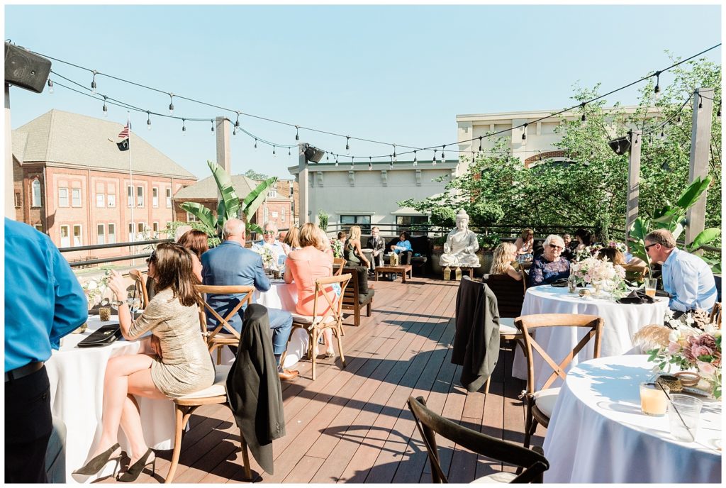 Guests enjoy the open air reception at Teak Rooftop in Red Bank, NJ.